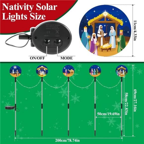 Solar Light Christmas Outdoor Decorations 5-in-1 Yard Nativity Lights Stakes - Picture 5 of 8